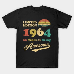 Made In June 1964 60 Years Of Being Awesome Vintage 60th Birthday T-Shirt